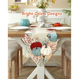 AILUOQI Fall Bathroom Decor Fall Decorations for Home Fall Table Runner with Embroidered Velvet Pumpkins Maple Leaf. Thanksgiving Table Decorations for Kitchen Dining Seasonal Harvest Party Decor