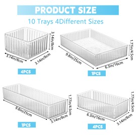 YEXEXINM 10 PCS Clear Drawer Organizers Bins,4-Size Pull out Cabinet Organiser, Slide out Drawers for Kitchen Cabinets, Drawer Dividers for Kitchen,Bathroom,Makeup,Office