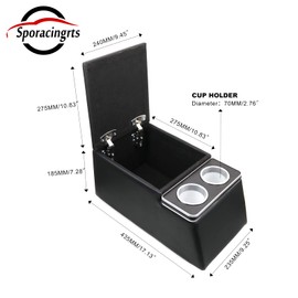Sporacingrts Black Universal Truck Seat/Bench Organizer with Cup Holders, Armrest, and Padded Top Lid - Ideal for Business and Storage - 124810 Contractor Console