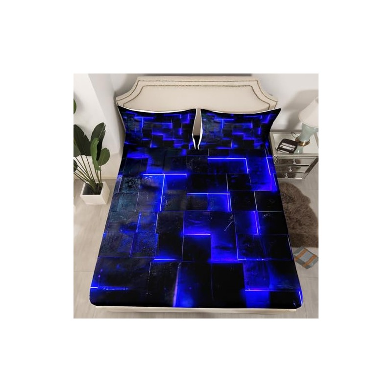 3D Geometric Leaves Abstract Aesthetic Bed Linen, Black and Navy