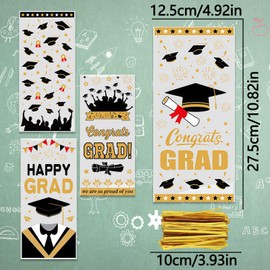 AIUPUOC 50Pieces Graduation Goodie Bags Graduate Cellophane Treat Bags Graduates Candy Plastic Bag with 50Pcs Twist Ties Clear Cellophane Goodie Bag for Party Supplies Favors Congrats Wrapping Gift