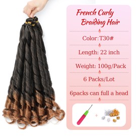 French Curly Braiding Hair for Box Braids 55.8 cm Loose Wave Braiding Hair Pre Stretched Bouncy Braiding Hair Crochet Hair Spiral Curl Synthetic Hair Extensions for Women (T30#, 22 Inches)