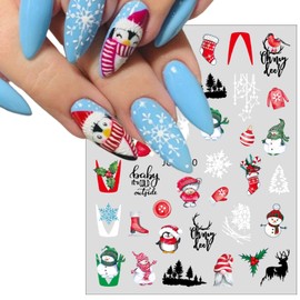 6 Sheets Christmas Nail Stickers for Nail Art,3D Snowflake Nail Decals Cute Cartoon Elk Santa Claus Nail Supplies Christmas Tree Penguin Winter Nail Design New Year Decoration Accessories for Women