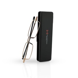 MicroVision Optical Flat Folding Reading Glasses With Compact Case For Women and Men, Slim, Foldable Frame Eyeglasses, Antique Gold, +1.00
