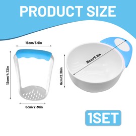 VLYX Baby Food Masher, Mashing Bowl Baby with Non-Slip Long Handle and Grinding Rod Easy to Use Mashing Bowl Convenient Baby Bowls Baby Food Masher Bowl Set（Blue）