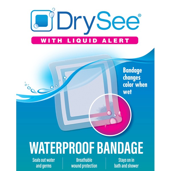 DrySee Waterproof Bandaid Adhesive Bandages - Tattoo Aftercare Bandage, Wound Care Supplies, Waterproof Bandages for Post Surgical Care, Swimming, or Showering. First Aid Tape or Blister Pads - 2x2
