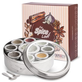KSJONE Large Spice Container Masala Dabba With 9 Compartments, Masala Box, Spice Container Box, Stainless Steel Spice Box Indian Masala Dabba with Transparent Lid