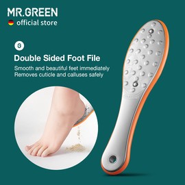 MR.GREEN Foot File Double Sided Pedicure Foot Care Tools Professional Callus Remover Foot Rasp Stainless Steel Foot Scrubber for Feet (Orange)