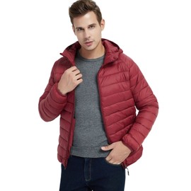 Kinkia Men's Lightweight Puffer Jacket Ultra Soft Warm Waterproof Quilted Hooded Outwear Coat (KK0437-Red-XS)