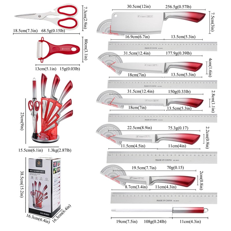 Knife Set, 9-Piece Kitchen Knife Set with Sharpener,Scissors, Non Stick