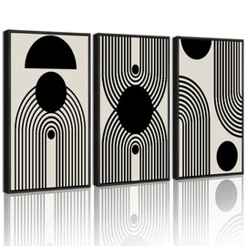 Drsoum Lager 16x24in Black and White Abstract Framed Wall Art Decor Duotone Minimal Dark Brush Stroke Prints Shapes Illustrations Modern Art Decorative Ready To Hang - Black Framed