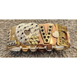 Tri Color Inspirational Stretchy Panel Bracelet Love Mixed Metal New