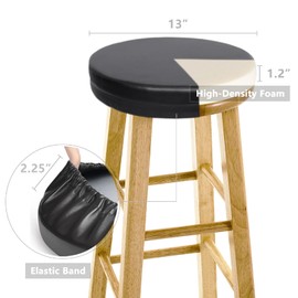 Shinnwa Bar Stool Cushion Round Foam Padded Seat Cushions Waterproof Leather Bar Stool Covers with Elastic and Non Slip Bottom 13 Inch Black