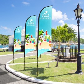 SIGNTALK Advertising Feather Flying Flag Pole Set with Ground Mounting Stake for Beach Festival Event Businesses Storefronts (Extra Large: 19.5FT)