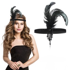 WLLHYF Feather Headwear Headband Flapper Headpiece Black Headpiece 1920s Fashion Bling Rhinestone Hair Accessories for Women Girls Gatsby Theme Party Decoration