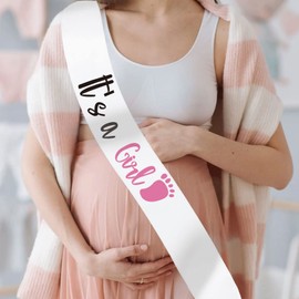 GDTO8820 CoolerthingsDG, white sash, it's a Girl sash, gender reveal sash for mom, mommy to be, sash for baby shower, mom to be sash. Daddy to be sash, dad to be sash.