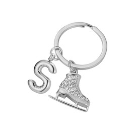 TEAMER 3D Turquoise Crystal Ice Skate Keychain 26 Letters Figure Skating Keyring Skater Keychain Jewelry for Women, Clean Rhinestone, 22*23mm