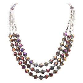 Bocar Necklace for Women, 3 Layer Beaded Necklace Crystal Beads Strand Fashion Jewelry, Party Gifts for Her (NK-10697-Sunset Purple)