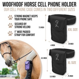 Woofhoof Equestrian Cell Phone Holder, XXL Black On The Calf/Leg Band Holster - Perfect Horse Accessories, Universal Fit, Padded Strap, Magnetic Closure, Made of Durable Nylon, Machine Washable