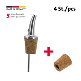 Westmark 4 spirits/oil pourers + 4 replacement corks, extra short, with tratube, metal/brass, nickel-free, natural cork, classic gastro, silver, 437022E3