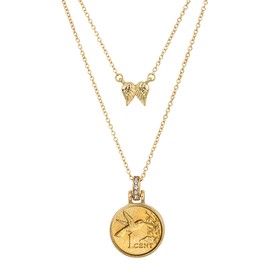 Coin Necklace Angel Wings Double Cable Chain– Genuine Hummingbird Gold Layered One Cent | Goldtone 18” and 16” Chain Lobster Claw Clasp | Certificate of Authenticity