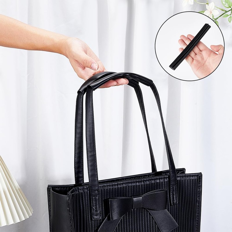 PH PandaHall 2pcs Leather Handbag Handles Wrap Cover, Black Handle