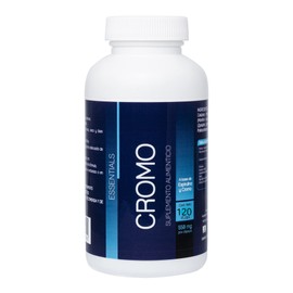 Essentials POLINICOTINATO DE CROMO | Enriquecido con Alga Espirulina | 120 Cápsulas vegetales | 200mcg por cápsula | Suplemento Alimenticio para la salud y bienestar