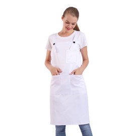 BIGHAS H Style Apron with Pocket for Women Men Adjustable Large Size Comfortable Kitchen Home Cooking 12 Colors (White), White