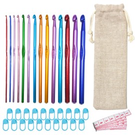PXBSNB 36-Piece Crochet Hook Set, 14 Sizes 2 mm - 10 mm Crochet Hooks, Multicoloured Aluminium Knitting Needles with 20 Marking Needles, Ergonomic Tunisian Crochet Hook for Beginners, Lace Crafts,