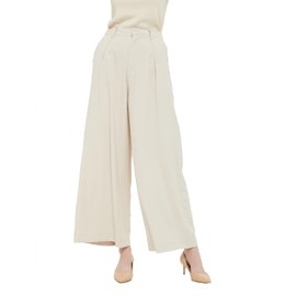 Tronjori Women High Waist Casual Wide Leg Long Palazzo Pants Trousers Regular Size(S,Summer Beige)