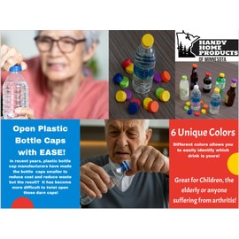 Handy Home Products of Minnesota Silicon Bottle Cap Topper/Opener for Water Bottles, Soda Bottles, in 6 distinct colors for easy identification.