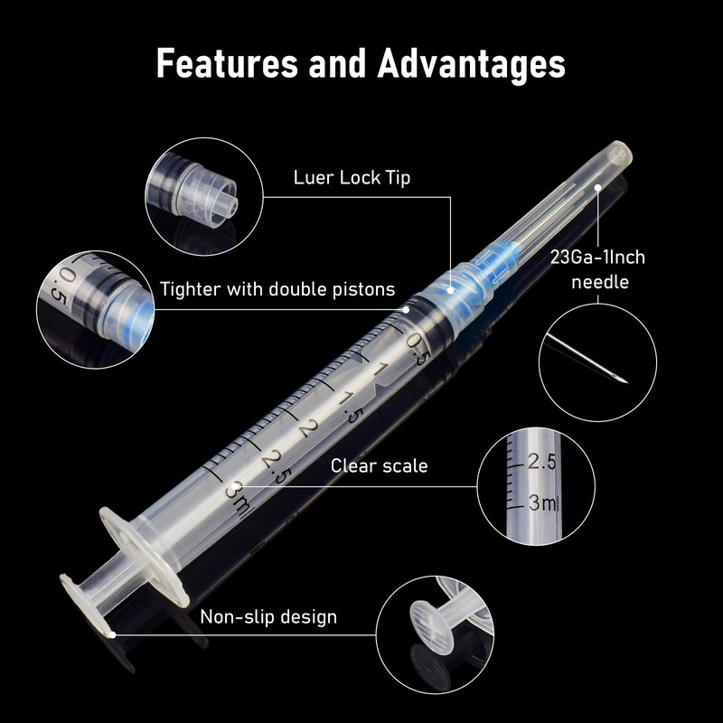 3ml/cc Syringe Measuring Tools 23G 25mm,Clear Graduations Suitable for Scientific