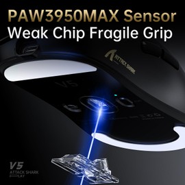 ATTACK SHARK V5 Wireless Gaming Mouse with 42000 DPI -PAW3950 MAX Sensor -55g Ultra-Lightweight-Nordic 52840 MCU,Wired/BT/2.4GHz Wirelss Programmable Mouse for PC/Mac (Black Sticker)