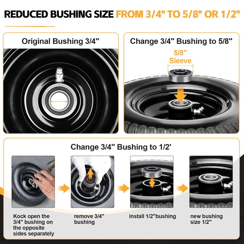 11x4.00-5 Flat Free Lawn Mower Tires, Zero Turn Mower Front