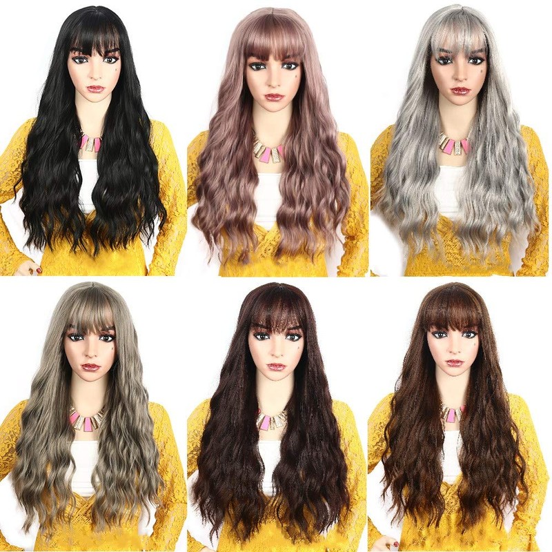 Greenmirr Long Black Wavy Wig for Women, Plain Natural Synthetic