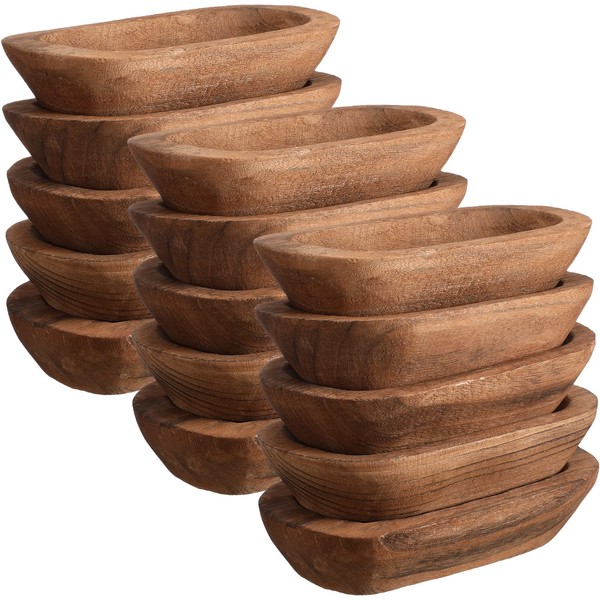 Amyhill 15 Pieces Wood Dough Bowl Rustic Bowl Bulk Vintage Wooden Dough Bowls Hand Carved Paulownia Bowls for Home Farmhouse Dining Holding Candles Making Bread Dough Fruits Supplies Decor (Brown)