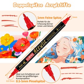 AULEEP Acrylic Pen Set 60 Colours (10 Metallic Pens Included) Dual Tip (Brush & Fine Tip) Acrylic Maker for Stones Waterproof for Ceramic/Canvas/Wood/DIY/Painting Art for Children and Adults