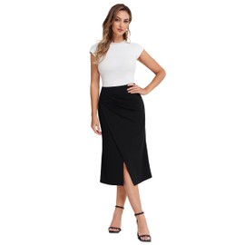 Belle Poque Women Vintage Wrap Skirt Stretchy Bodycon Skirt for Business Black XL