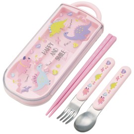 Skater TACC2AG-A Children's Antibacterial Slide Trio Set, Lunch Box, Chopsticks, Spoon, Fork, Happy & Smile, Girls, Made in Japan