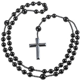 SUNYIK Carved Hematite Cross Pendant Necklace for Women Men Polished Stone Rosary Beads Chakra Pendant Necklace with Cross Charm, Black Obsidian