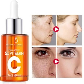 Suero 5X Vitamina C al 20% para la cara con hialurónico y aminoácidos – Refuerza el colágeno de la piel, hidrata y regordeta la piel, suero facial ant