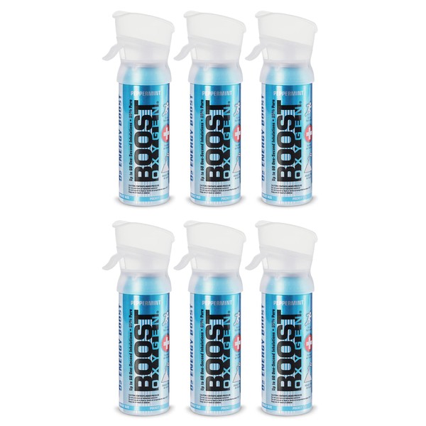 Boost Oxygen Pocket Sized 3 Liter Natural Pure Canned Oxygen Bottle Canister with Built in Mouthpiece for High Altitudes, Peppermint Flavor (6 Pack)