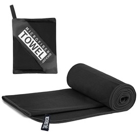 KEQAR Microfibre Towel, Ideal as Sports Towel, Travel Towel, Beach Towel, Quick Drying and Lightweight, with Mesh Bag. (Black)