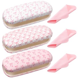 Fuyoooo 3 Pack Pink Bow Hard Shell Glasses Case with Cleaning Cloth Coquettish PU Leather box for Sunglasses Eye Glasses(Eyeglass)