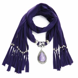GOGNGTR Women's Scarf Waterdrop Pendant Necklace Jewelry Printing Polyester Shawl Scarves(sc0016) (Purple)