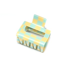 QinGoo Small Checker Hair Clip, 1 Piece, Strong Hair Clip, Firm, Hair Clip, Cute, Stylish, Women's, Hair Accessories, Korean (5.2 x 5 cm, Yellow Blue)