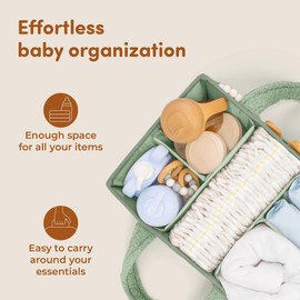 Sweety Fox Baby Diaper Caddy Organizer with Handle - Portable Sherpa Nursery Basket - Car Diaper Organizer, Cleaning Caddy, Gift for Baby Shower - Green