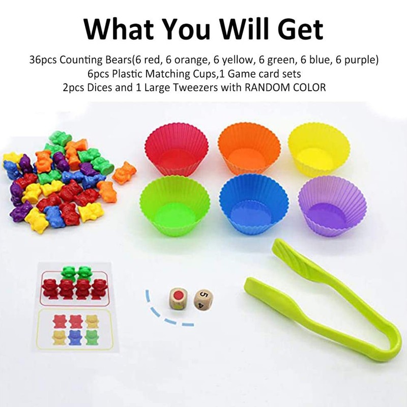 62 pcs/set Kids Rainbow Counting Bear Toys Educational Cognition Matching