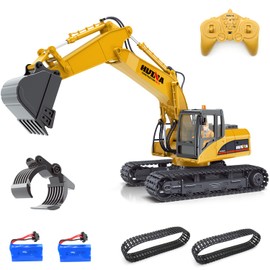Mostop Remote Control Excavator Construction Toys - 15 Channel 3 in 1 RC Excavator with Metal Shovel - 2.4Ghz RC Construction Truck Vehicles with 2 Rechargeable Batteries, 2 Tracks