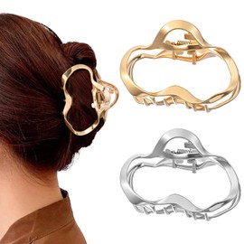 MBAIYO 2Pcs Metal Hair Claw Clips, Gold Jaw Clamps Medium Claw Clips Non-Slip Barrettes Women Styling Accessories for Thick Thin Hair